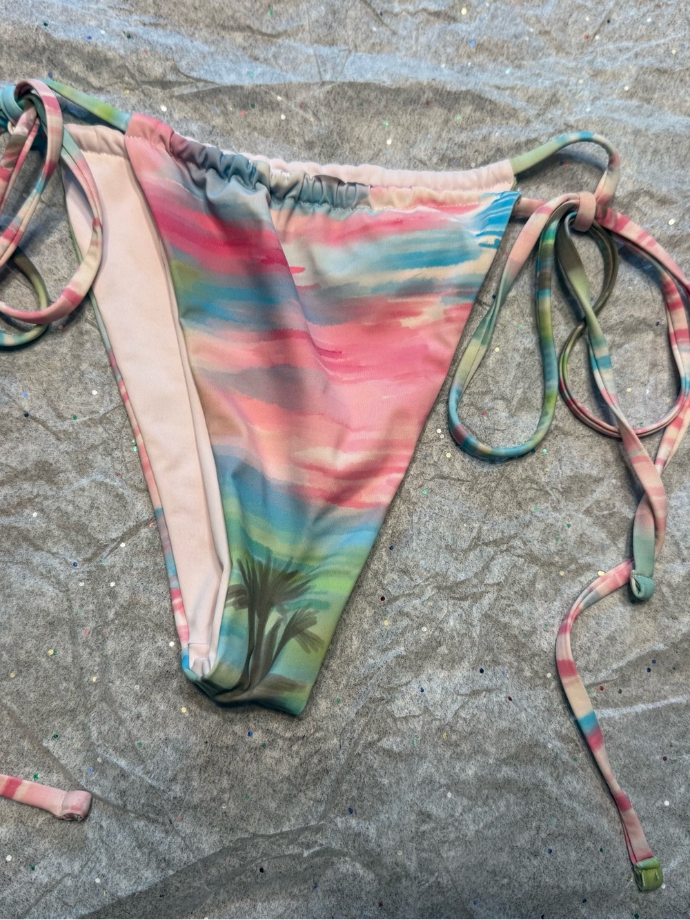 Frankies Bikinis bikini bottom tropical watercolor print with tie sides medium